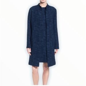 Eileen Fisher Crosshatch Knee-Length Suit Coat in Midnight Size XXS (Runs Big)